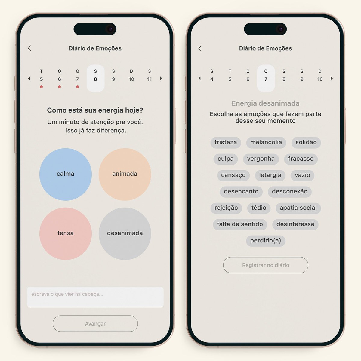 Balanço emocional mensal no app Openthera com gráfico real.